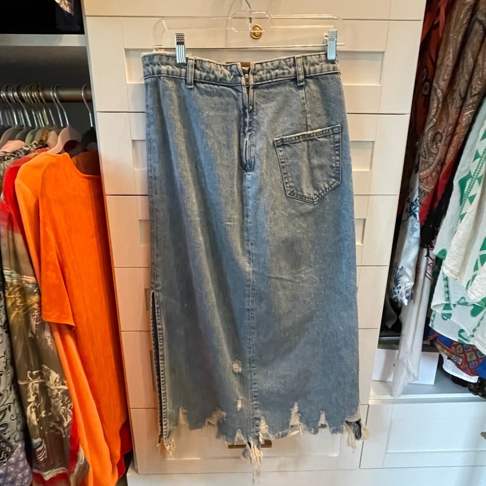 Zara denim distressed midi skirt